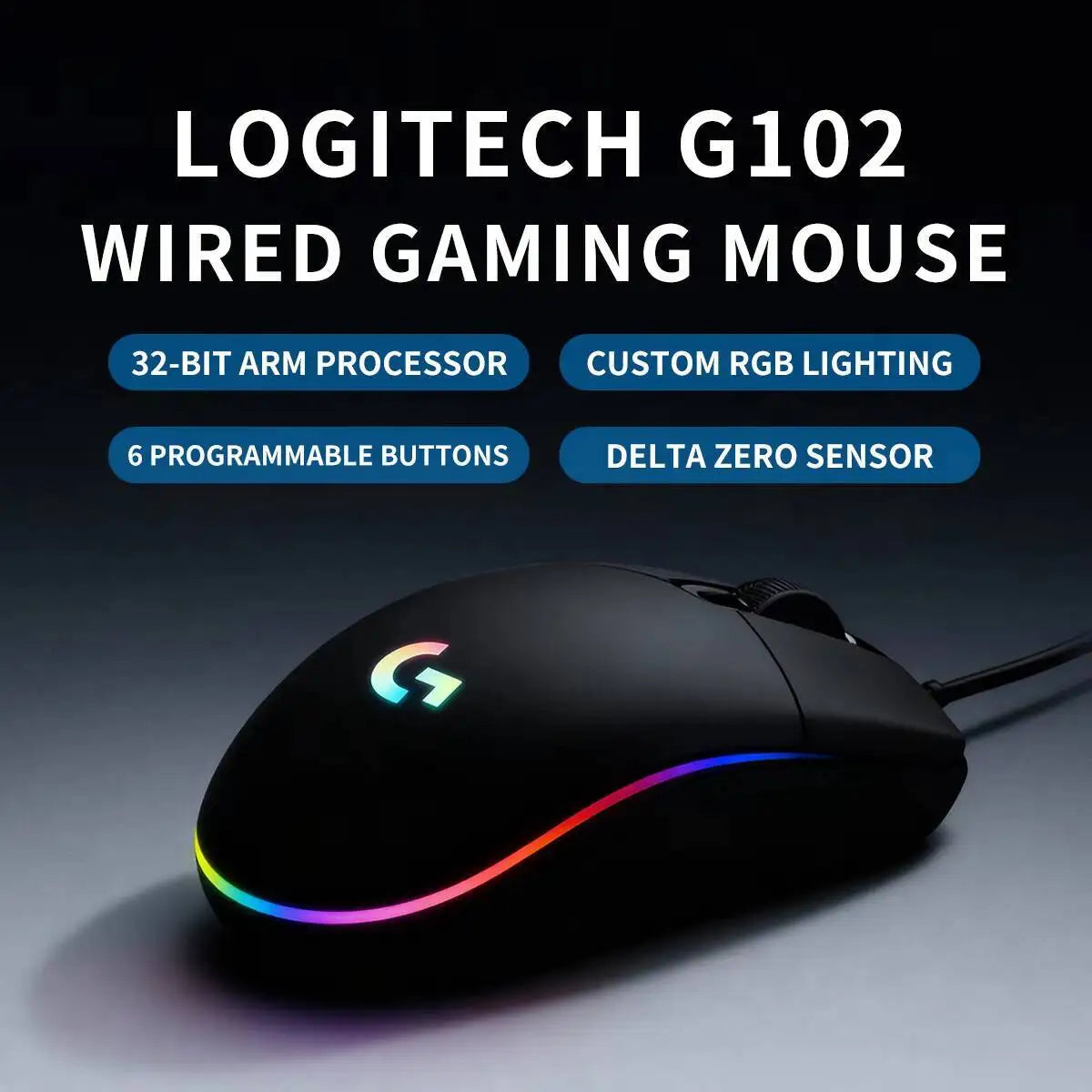 Logitech G102 Wired Gaming Mouse, 1000Hz Polling, 20M Click Durability, RGB Backlit, 6 Keys for Long Sessions