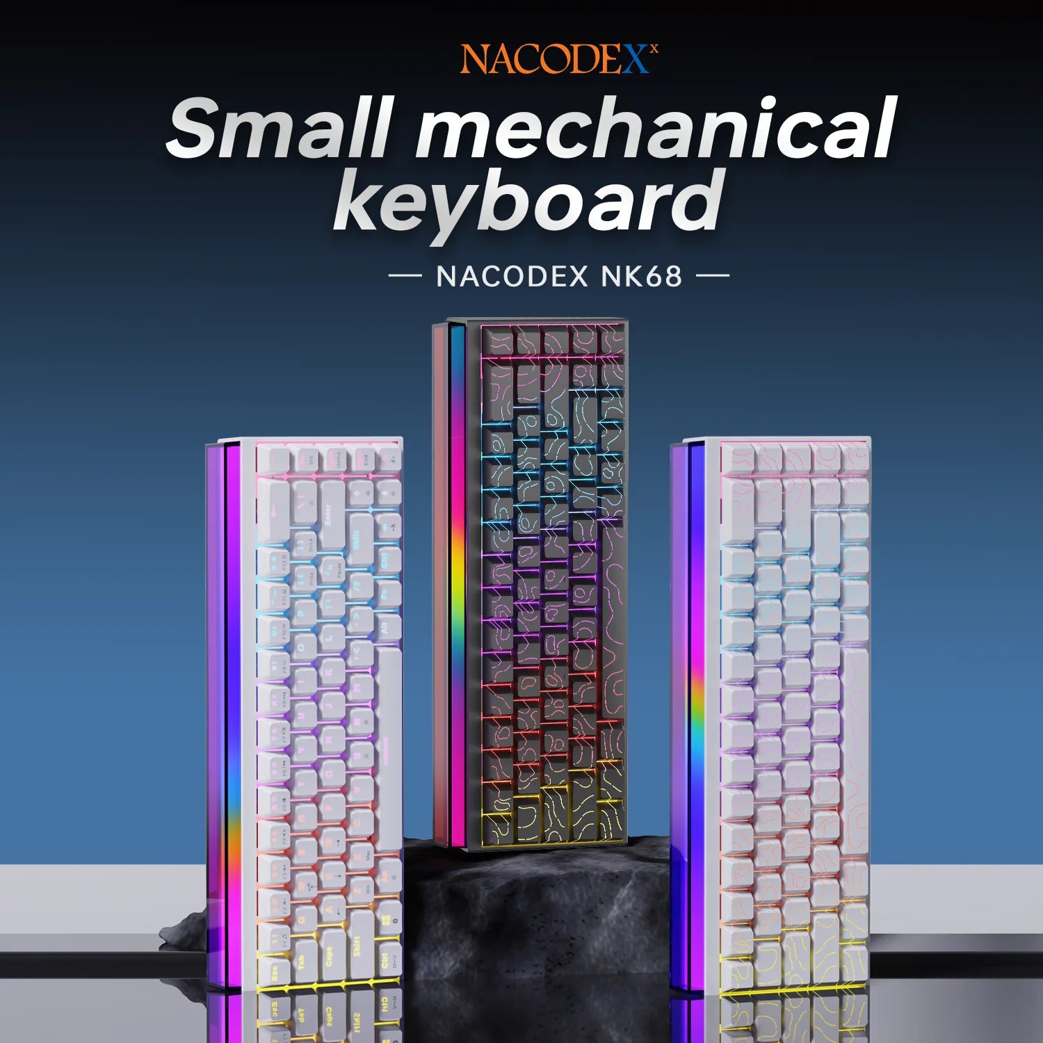 AJAZZ NK68 wired RGB colorful keyboard 68 keys compact contour side engraved keycaps 11 sets lighting Hot plug socket keyboard