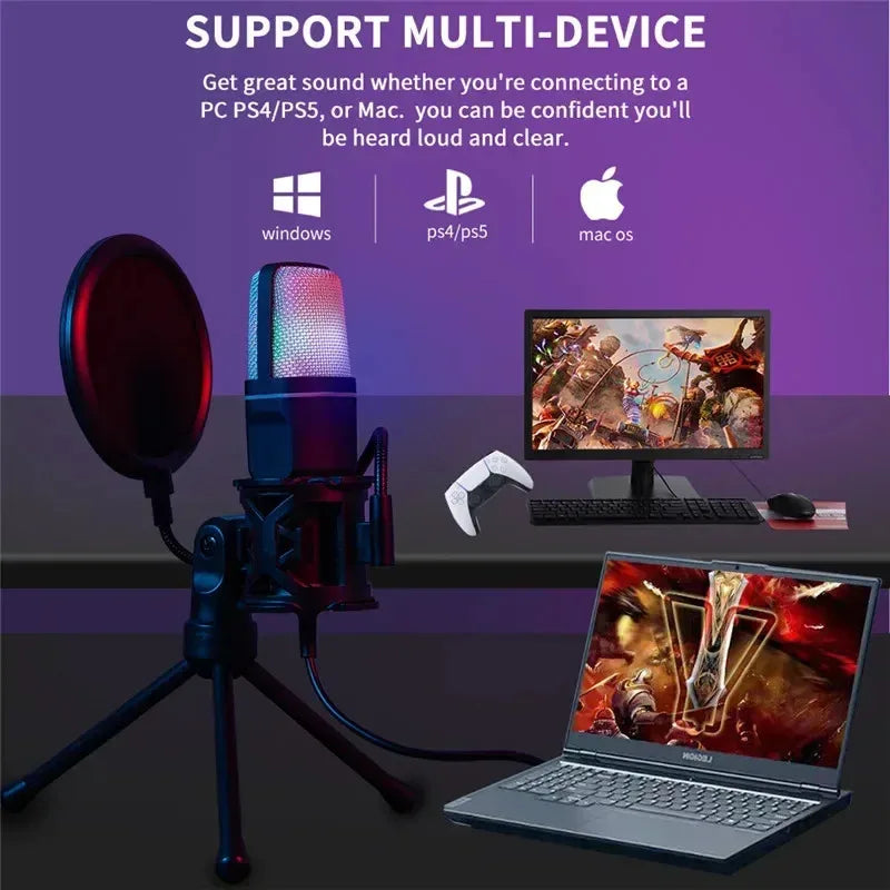USB Microphone Clear Full RGB Capacitive Gaming Esports Desktop Microphone Live Conferencing Podcast Recording Studio Computer
