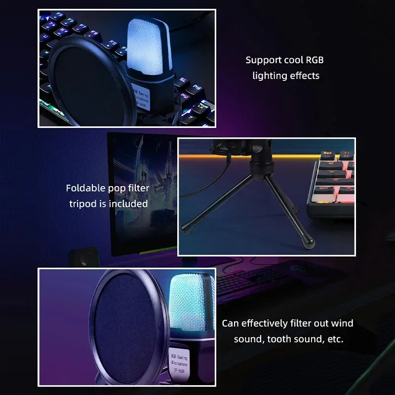 USB Microphone Clear Full RGB Capacitive Gaming Esports Desktop Microphone Live Conferencing Podcast Recording Studio Computer