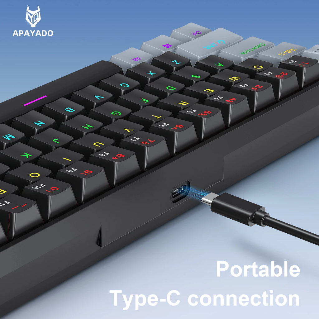 APAYADO K61 Mini Gaming Keyboard 60% Portable Wired 61-Key RGB Lighting Red/Blue Switch Selectable Black/White/Red Colors