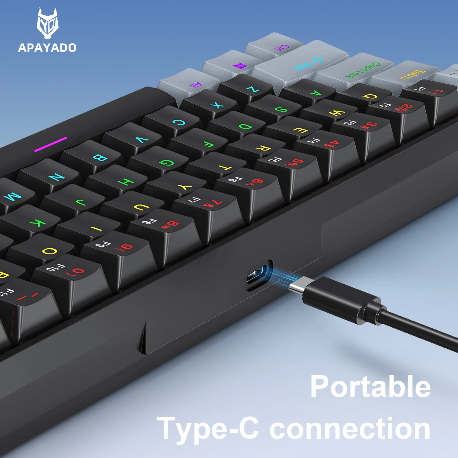 APAYADO K61 Mini Gaming Keyboard 60% Portable Wired 61-Key RGB Lighting Red/Blue Switch Selectable Black/White/Red Colors