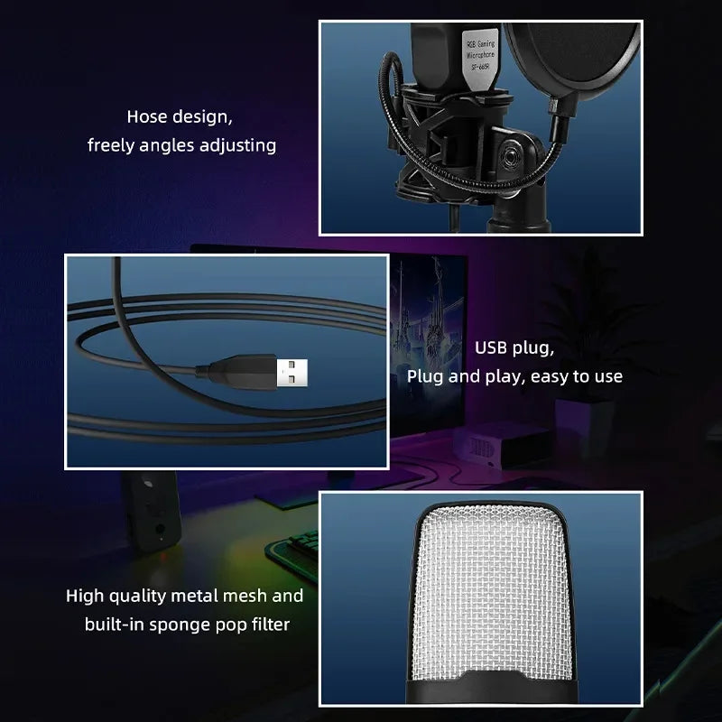 USB Microphone Clear Full RGB Capacitive Gaming Esports Desktop Microphone Live Conferencing Podcast Recording Studio Computer