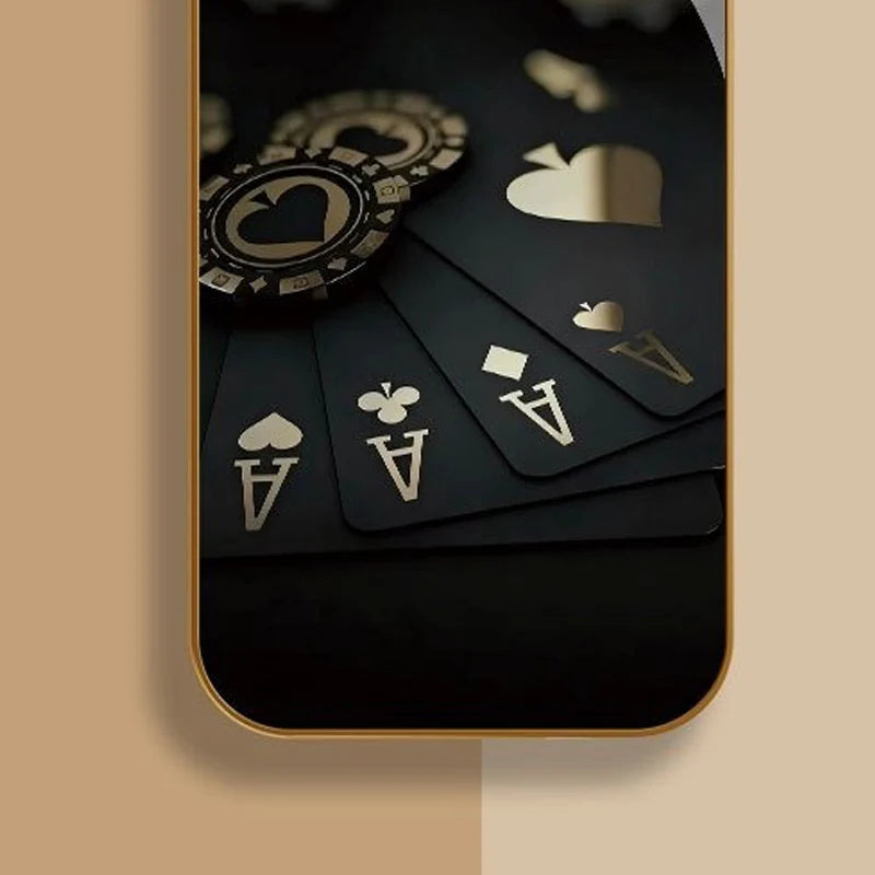 Black Card Gold Symbol Pattern Gold Metallic Paint Glass Phone Case For iPhone 17 Pro Max 11 12 13 14 15 16 Plus 17Air 16E Cover