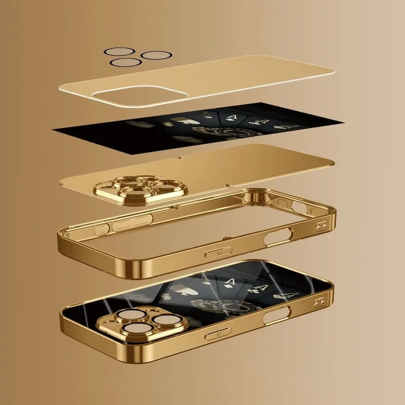 Black Card Gold Symbol Pattern Gold Metallic Paint Glass Phone Case For iPhone 17 Pro Max 11 12 13 14 15 16 Plus 17Air 16E Cover