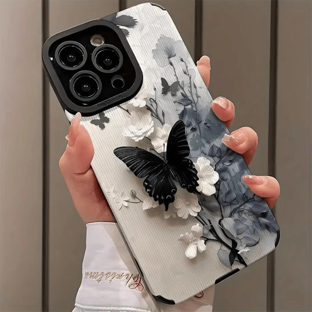 For iPhone 17 Pro Max Case Black Gold Glitter Butterfly Luxury Matte Hard Cover Compatible with iPhone 16 15 14 13 12 11
