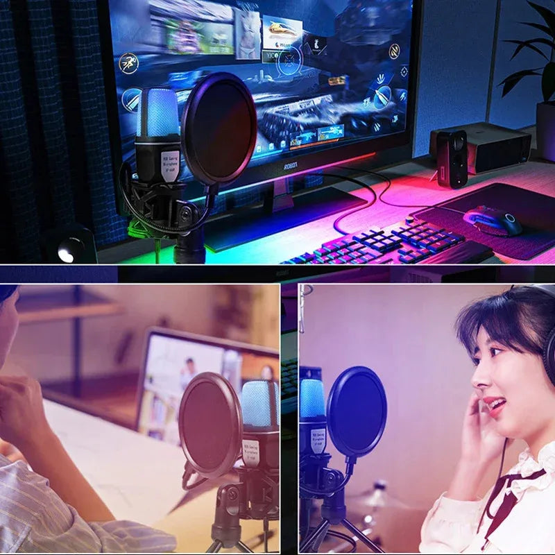 USB Microphone Clear Full RGB Capacitive Gaming Esports Desktop Microphone Live Conferencing Podcast Recording Studio Computer