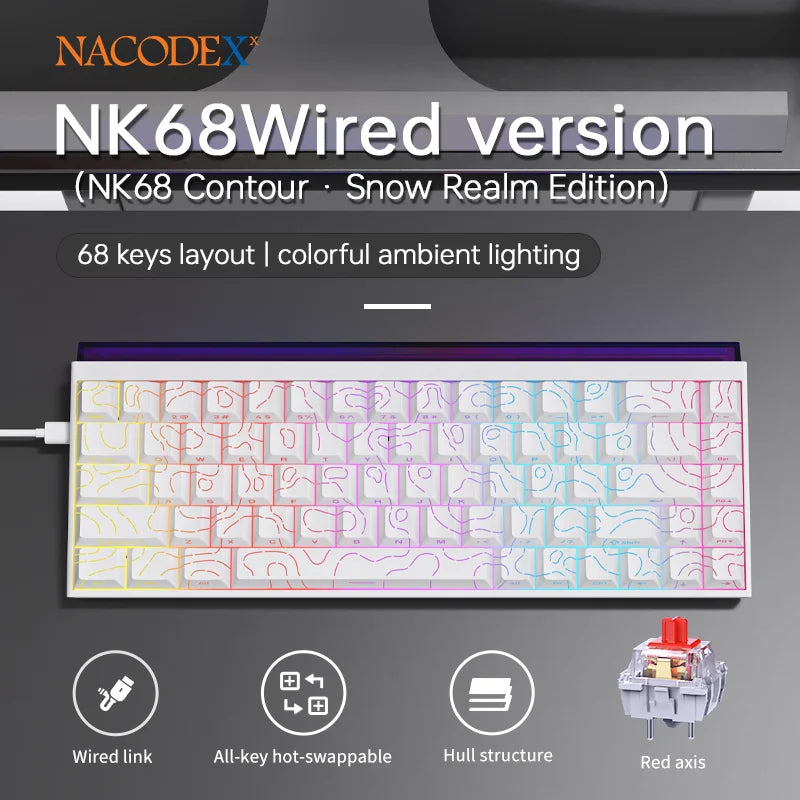 AJAZZ NK68 wired RGB colorful keyboard 68 keys compact contour side engraved keycaps 11 sets lighting Hot plug socket keyboard