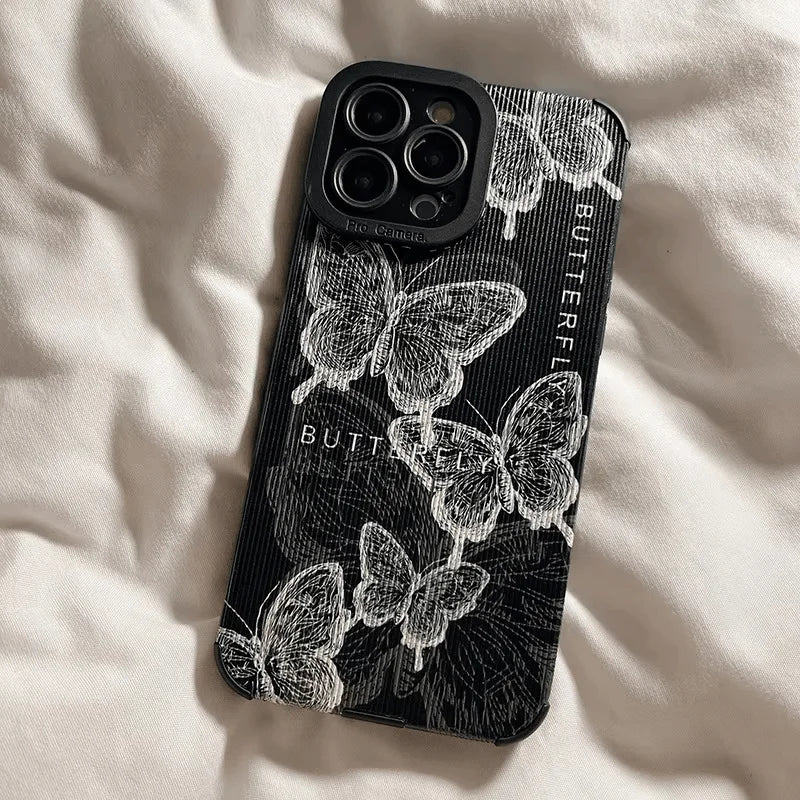 For iPhone 17 Pro Max Case Black Gold Glitter Butterfly Luxury Matte Hard Cover Compatible with iPhone 16 15 14 13 12 11