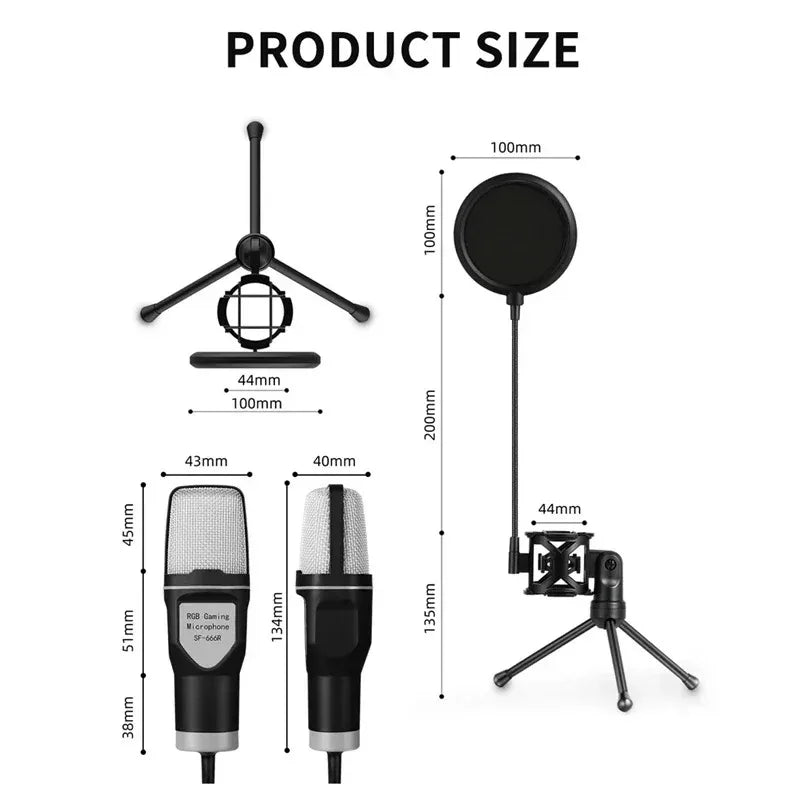 USB Microphone Clear Full RGB Capacitive Gaming Esports Desktop Microphone Live Conferencing Podcast Recording Studio Computer