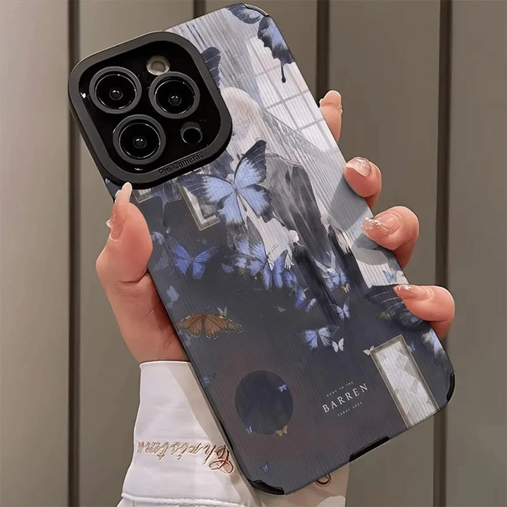 For iPhone 17 Pro Max Case Black Gold Glitter Butterfly Luxury Matte Hard Cover Compatible with iPhone 16 15 14 13 12 11