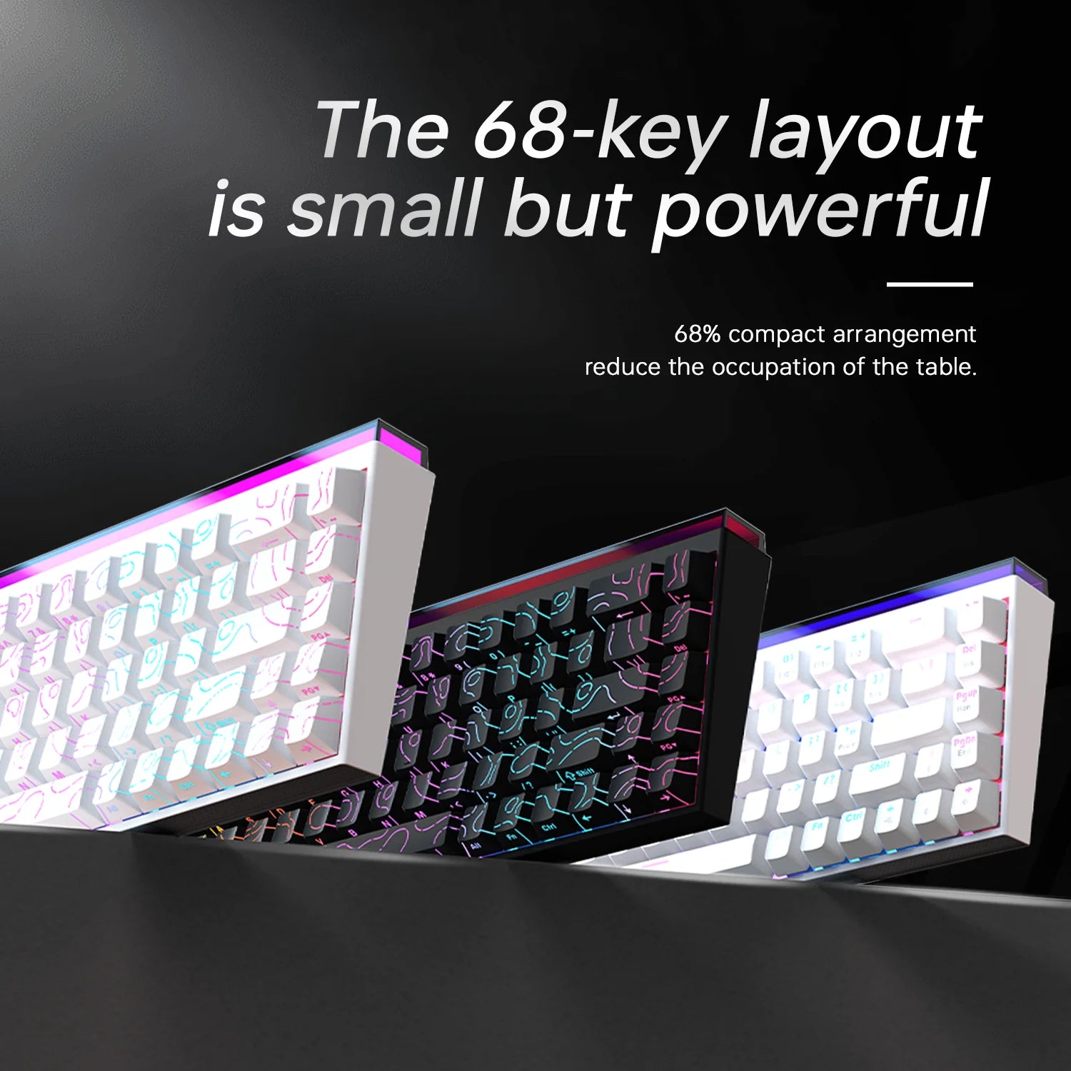 AJAZZ NK68 wired RGB colorful keyboard 68 keys compact contour side engraved keycaps 11 sets lighting Hot plug socket keyboard